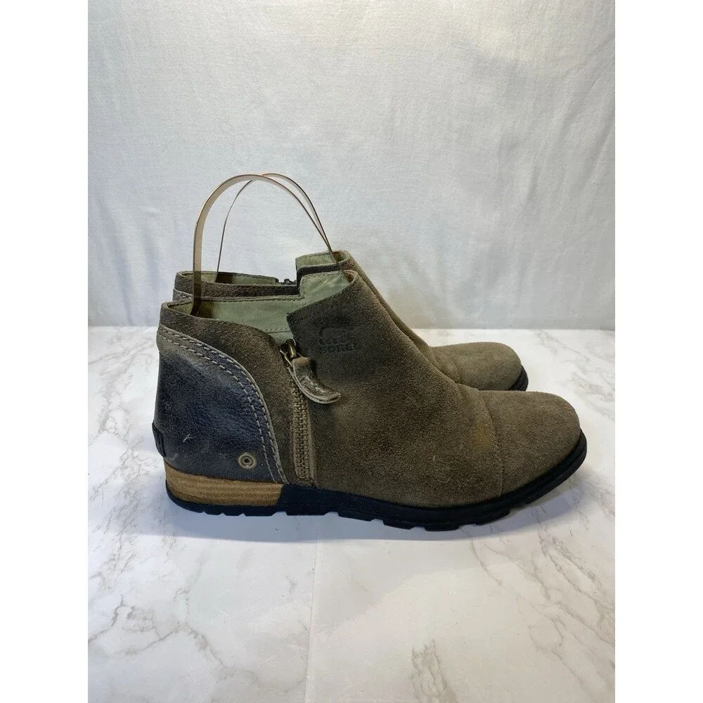 Sorel Womens Major Low Suede Side Zip Flat Ankle Boots Booties Sz 8